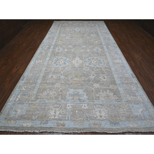 Oushak And Peshawar Wool Hand Knotted Rug Grey Gray 8.0X15.7 -O089261