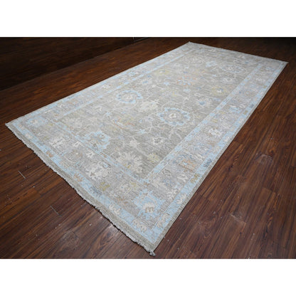Oushak And Peshawar Wool Hand Knotted Rug Grey Gray 8.0X15.7 -O089261