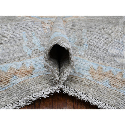 Oushak And Peshawar Wool Hand Knotted Rug Grey Gray 8.0X15.7 -O089261