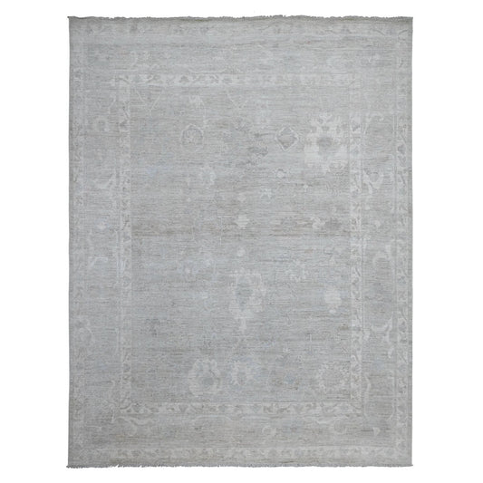 Oushak And Peshawar Wool Hand Knotted Rug Grey Gray 8.10X11.5 -O089264