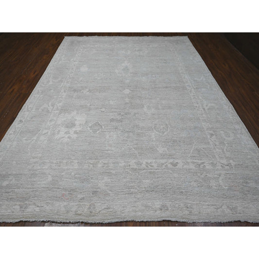 Oushak And Peshawar Wool Hand Knotted Rug Grey Gray 8.10X11.5 -O089264