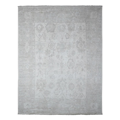 Oushak And Peshawar Wool Hand Knotted Rug Ivory Silver Chalice Gray 8.10X11.6 -O089268