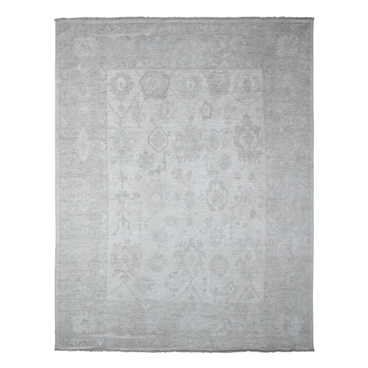 Oushak And Peshawar Wool Hand Knotted Rug Ivory Silver Chalice Gray 8.10X11.6 -O089268