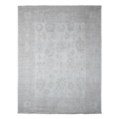 Oushak And Peshawar Wool Hand Knotted Rug Ivory Silver Chalice Gray 8.10X11.6 -O089268