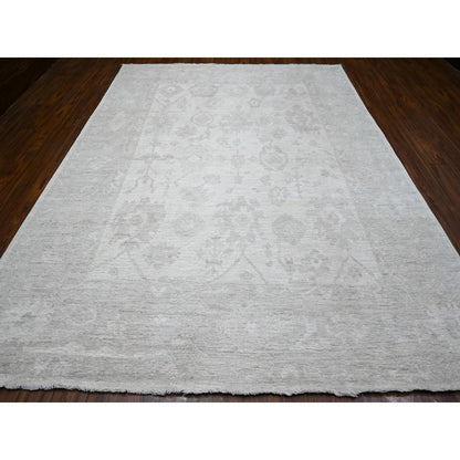 Oushak And Peshawar Wool Hand Knotted Rug Ivory Silver Chalice Gray 8.10X11.6 -O089268