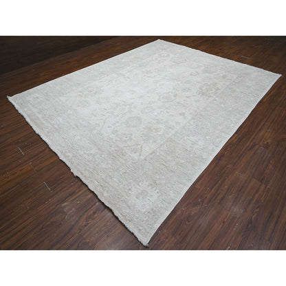 Oushak And Peshawar Wool Hand Knotted Rug Ivory Silver Chalice Gray 8.10X11.6 -O089268