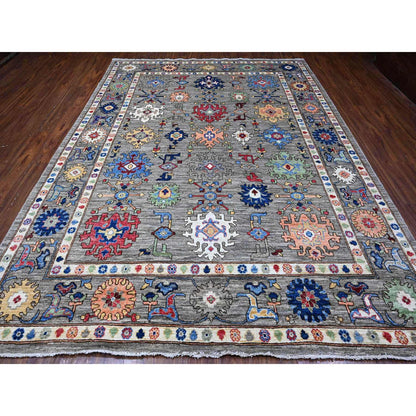 Oushak And Peshawar Wool Hand Knotted Rug Grey Gray 8.10X11.7 -O089269