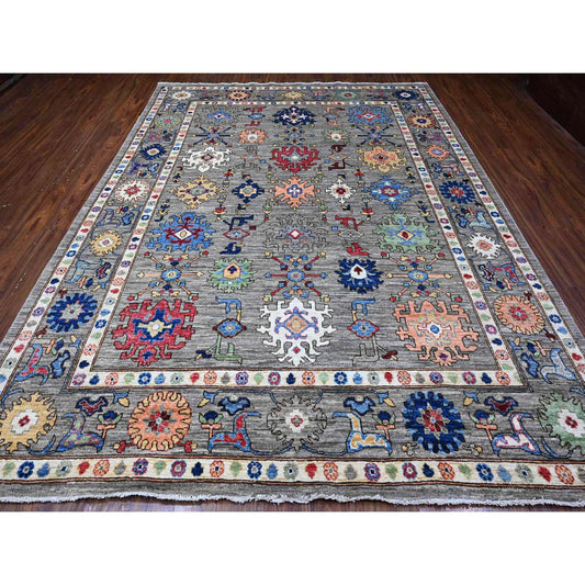Oushak And Peshawar Wool Hand Knotted Rug Grey Gray 8.10X11.7 -O089269