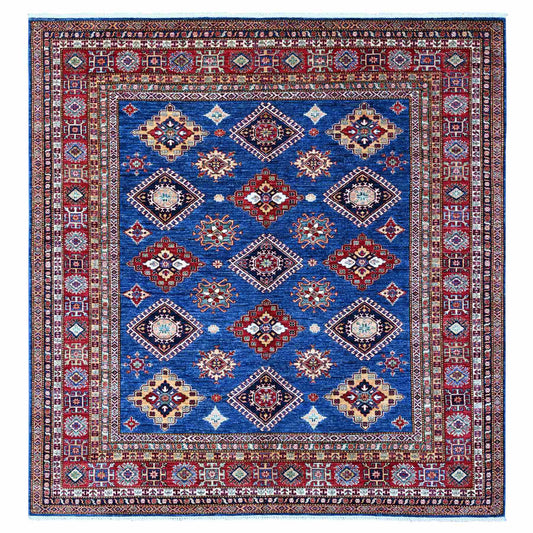 Kazak Wool Hand Knotted Rug Blue Red 8.2X8.5 -O089275