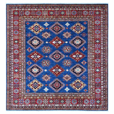 Kazak Wool Hand Knotted Rug Blue Red 8.2X8.5 -O089275