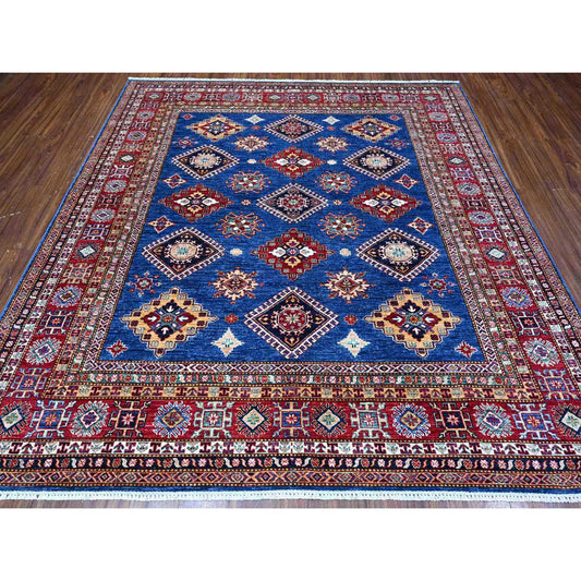Kazak Wool Hand Knotted Rug Blue Red 8.2X8.5 -O089275