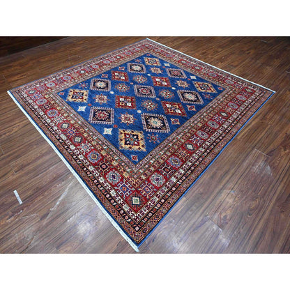 Kazak Wool Hand Knotted Rug Blue Red 8.2X8.5 -O089275