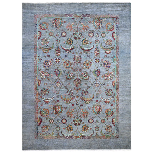 Oushak And Peshawar Wool Hand Knotted Rug Grey Gray 8.10X11.11 -O089277