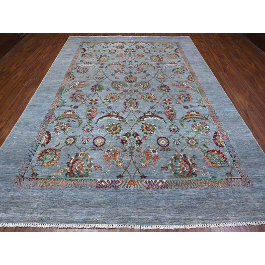 Oushak And Peshawar Wool Hand Knotted Rug Grey Gray 8.10X11.11 -O089277