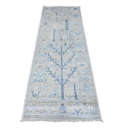 Oushak And Peshawar Wool Hand Knotted Rug Grey Bone Gray 2.9X7.9 -O089278