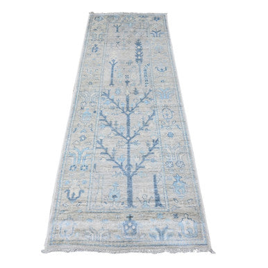 Oushak And Peshawar Wool Hand Knotted Rug Grey Bone Gray 2.9X7.9 -O089278