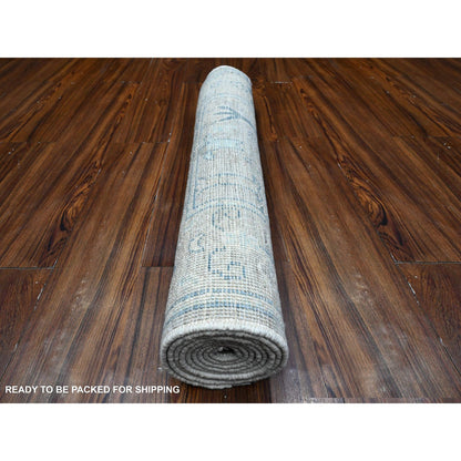 Oushak And Peshawar Wool Hand Knotted Rug Grey Bone Gray 2.9X7.9 -O089278