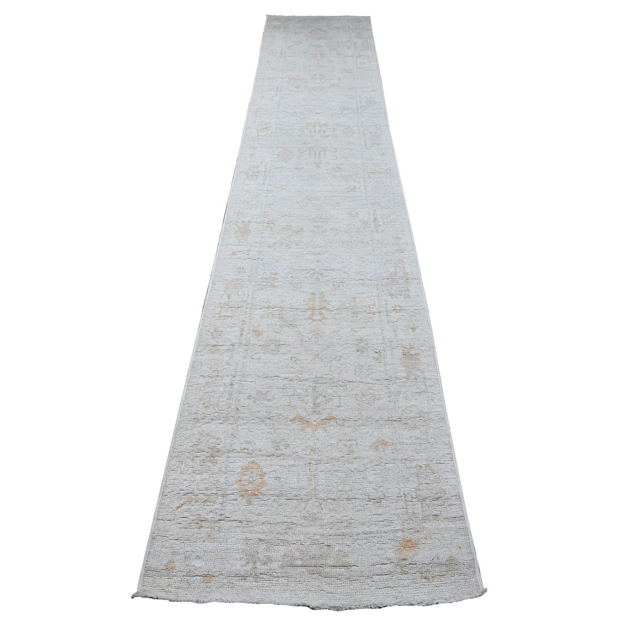 Gray 2'5" x 13'7" Oushak And Peshawar Hand knotted Wool Rug - Sku: O089280