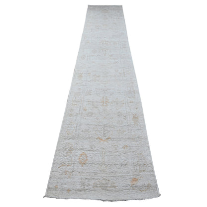 Oushak And Peshawar Wool Hand Knotted Rug Grey Gray 2.5X13.7 -O089280