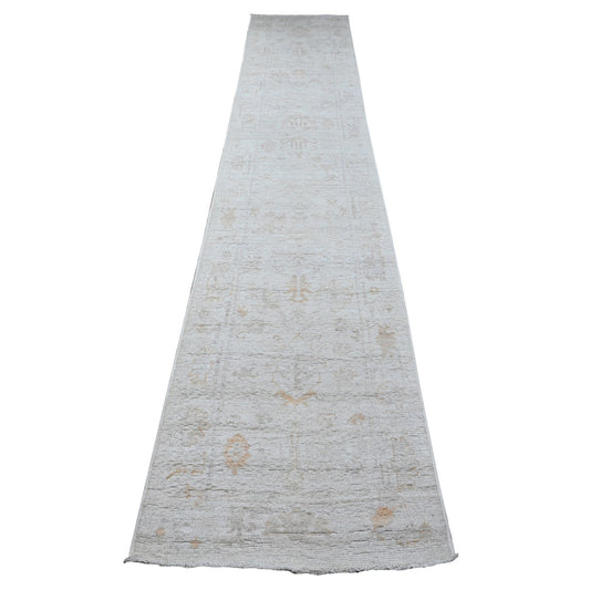 Oushak And Peshawar Wool Hand Knotted Rug Grey Gray 2.5X13.7 -O089280