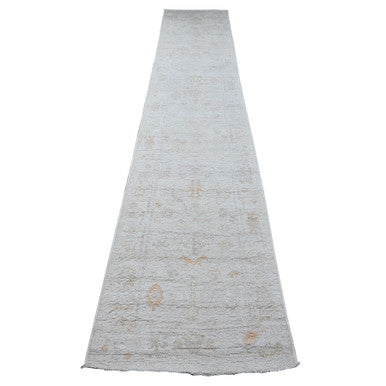 Oushak And Peshawar Wool Hand Knotted Rug Grey Gray 2.5X13.7 -O089280