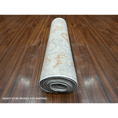 Oushak And Peshawar Wool Hand Knotted Rug Grey Gray 2.5X13.7 -O089280
