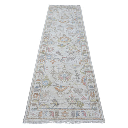 Oushak And Peshawar Wool Hand Knotted Rug Ivory Ivory 2.10X9.11 -O089283