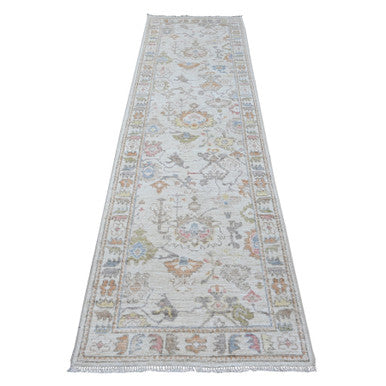 Oushak And Peshawar Wool Hand Knotted Rug Ivory Ivory 2.10X9.11 -O089283