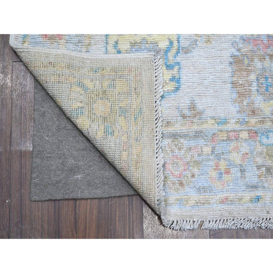 Oushak And Peshawar Wool Hand Knotted Rug Grey Powder Blue 3.11X12.2 -O089288
