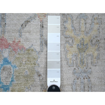 Oushak And Peshawar Wool Hand Knotted Rug Grey Powder Blue 3.11X12.2 -O089288