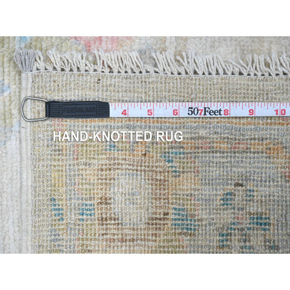 Oushak And Peshawar Wool Hand Knotted Rug Grey Powder Blue 3.11X12.2 -O089288
