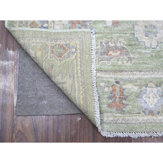 Oushak And Peshawar Wool Hand Knotted Rug Green Green 3.11X10.1 -O089289