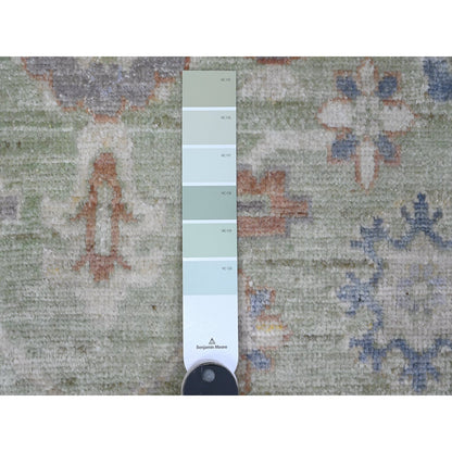 Oushak And Peshawar Wool Hand Knotted Rug Green Green 3.11X10.1 -O089289