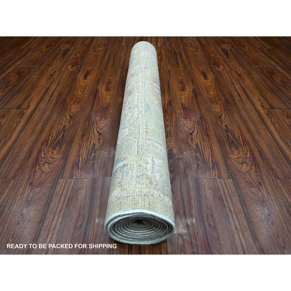 Oushak And Peshawar Wool Hand Knotted Rug Green Green 3.11X10.1 -O089289