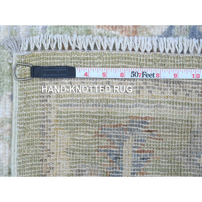 Oushak And Peshawar Wool Hand Knotted Rug Green Green 3.11X10.1 -O089289