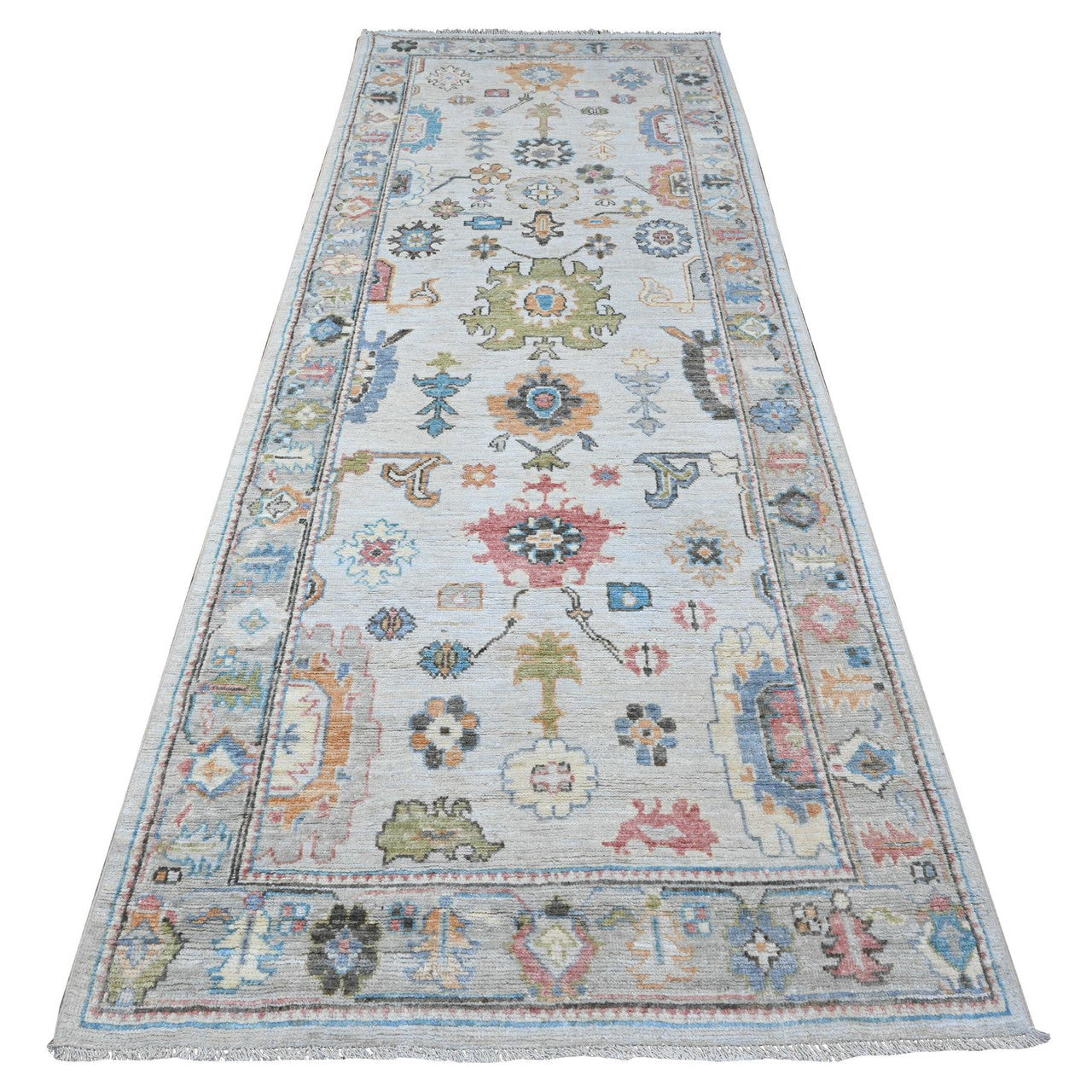 Gray 3'11" x 10'8" Oushak And Peshawar Hand knotted Wool Rug - Sku: O089290