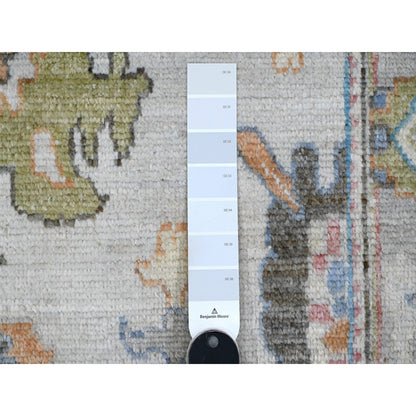 Oushak And Peshawar Wool Hand Knotted Rug Blue Gray 3.11X10.8 -O089290