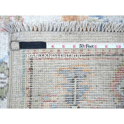 Oushak And Peshawar Wool Hand Knotted Rug Blue Gray 3.11X10.8 -O089290