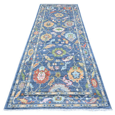 Oushak And Peshawar Wool Hand Knotted Rug Blue Blue 4.1X10.7 -O089291