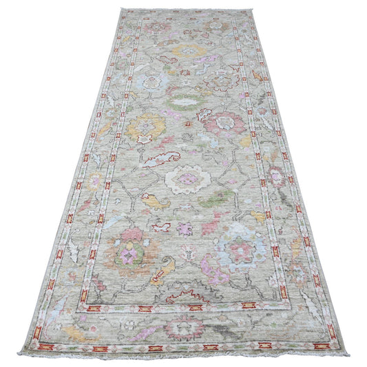 Oushak And Peshawar Wool Hand Knotted Rug Green Green 3.9X9.7 -O089292