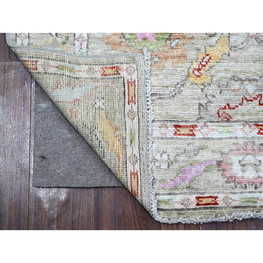 Oushak And Peshawar Wool Hand Knotted Rug Green Green 3.9X9.7 -O089292