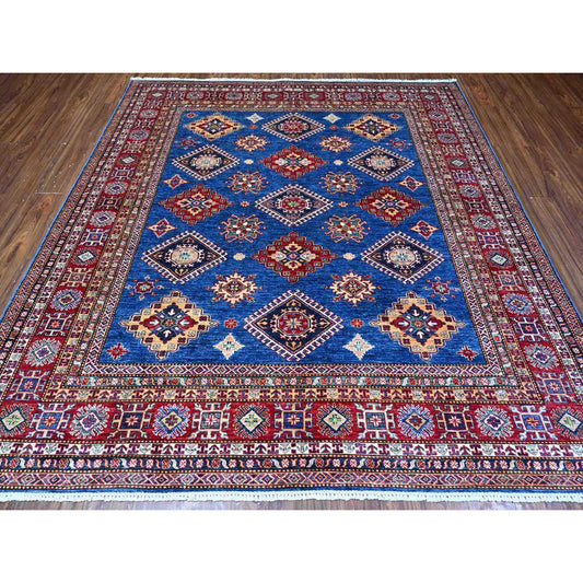 Kazak Wool Hand Knotted Rug Blue Red 8.1X8.6 -O089293