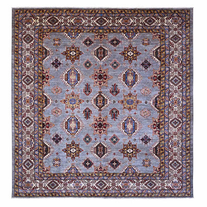 Kazak Wool Hand Knotted Rug Grey Ivory 9.8X9.11 -O089295