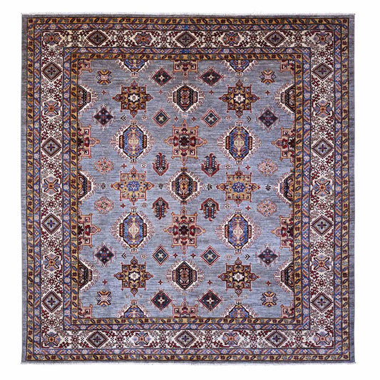 Kazak Wool Hand Knotted Rug Grey Ivory 9.8X9.11 -O089295