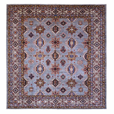 Kazak Wool Hand Knotted Rug Grey Ivory 9.8X9.11 -O089295