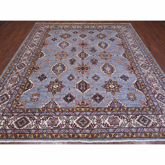 Kazak Wool Hand Knotted Rug Grey Ivory 9.8X9.11 -O089295