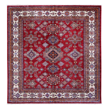 Kazak Wool Hand Knotted Rug Red Ivory 9.9X9.11 -O089296