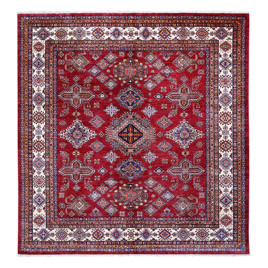 Kazak Wool Hand Knotted Rug Red Ivory 9.9X9.11 -O089296