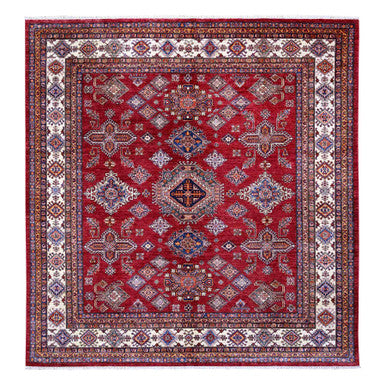 Kazak Wool Hand Knotted Rug Red Ivory 9.9X9.11 -O089296