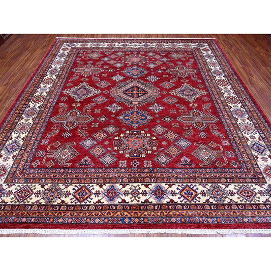 Kazak Wool Hand Knotted Rug Red Ivory 9.9X9.11 -O089296